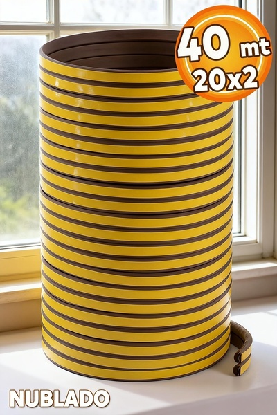 NUBLADO Yapışkanlı Kapı - Pencere Bandı Fitili Soğuk İzolasyon Kauçuk Bantları 20x2=40 Metre (KAHVERENGİ)