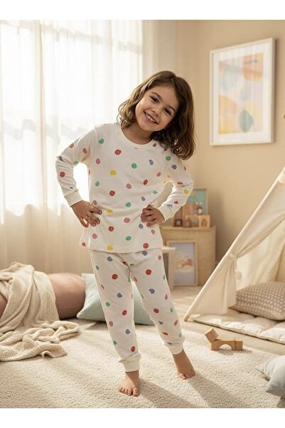 İsobel Kids Σετ πιτζάμες με μακρυμάνικο ύφασμα σε κρεμ χρώμα για κορίτσια