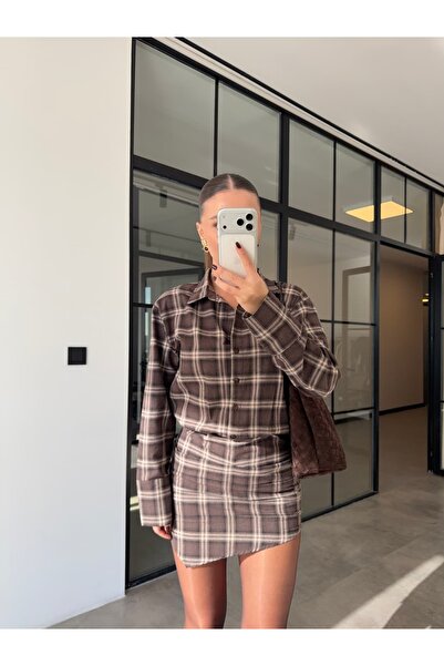 BB Bensu Buyruk EKOSELİ KAHVERENGİ GÖMLEK ELBİSE