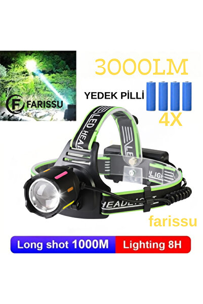 farissu 30W Ultra Güçlü LED Kafa Lambası (4 Adet Pilli - Yedek Bataryalı Set)...