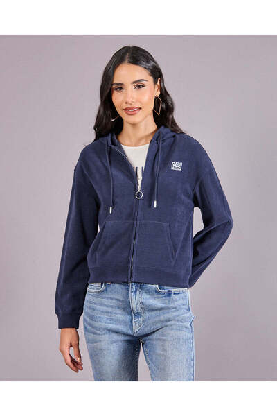 REDTAG Women Navy Hooded Sweatshirt