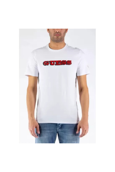 Guess - White Slim Fit T-Shirt with Red Logo