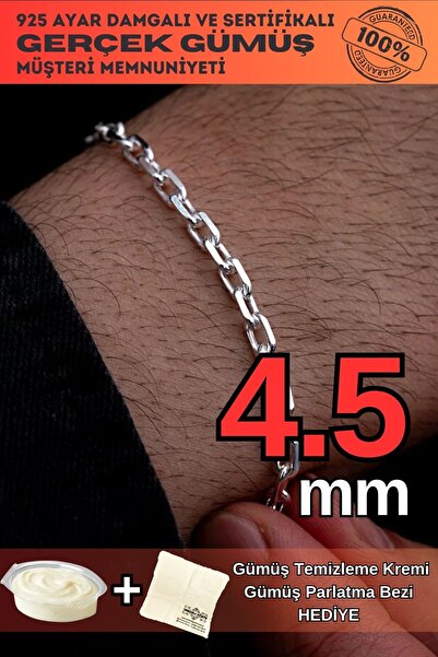 OSMANLI GÜMÜŞ Erkek Gümüş Bileklik - 4.5 mm Forse Zincir Gümüş Bileklik