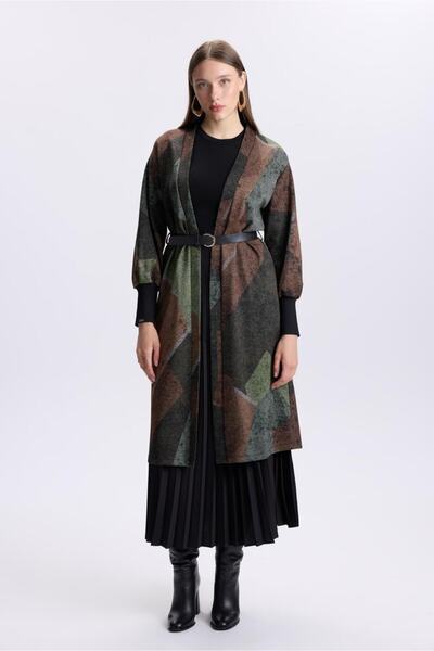 Zühre Patterned Belt Detail Cardigan Khaki 0007
