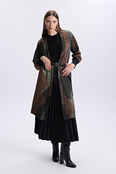 Zühre Patterned Belt Detail Cardigan Khaki 0007