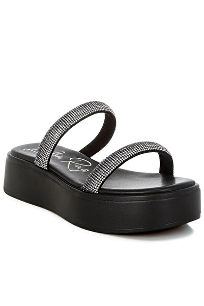 london Rag Women Chunky Rhinestone Platform Sandals in Black