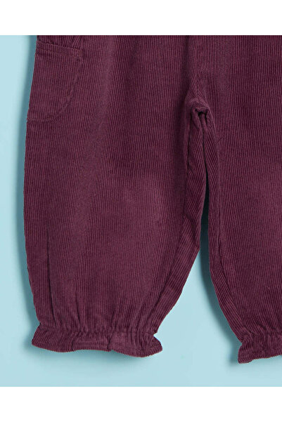 REDTAG Infant Girls Burgundy Ribbed Trousers