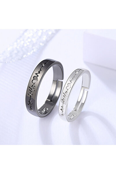 Hilosh طقم خواتم للزوجين بتصميم نبضات القلب من الفولاذ قابل للتعديل باللونين ...