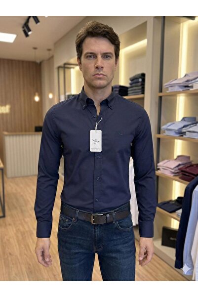 Daniel Bessi Κλασικό ανδρικό πουκάμισο με μακρύ μανίκι εφαρμοστό από βαμβακερό ελαστικό ύφασμα με κουμπιά