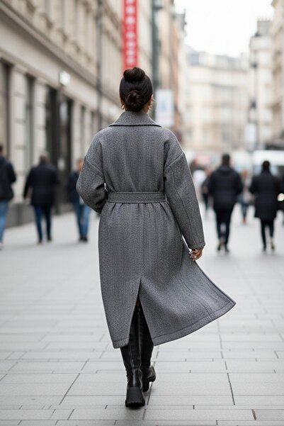 Mossta Winter Long Belted Coat – Black Soft Textured