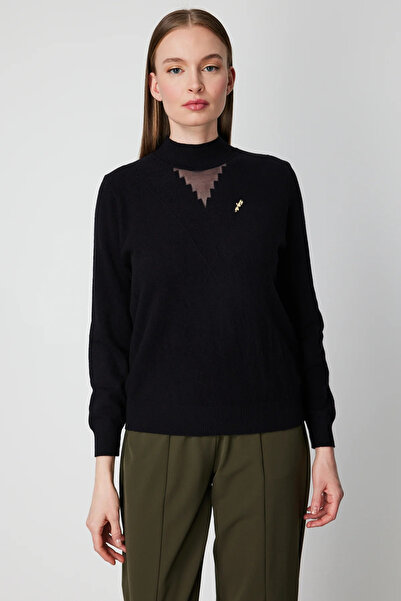 ON TRİKO Yakası Tül Detaylı Pamuklu Triko Kazak 60342-26k