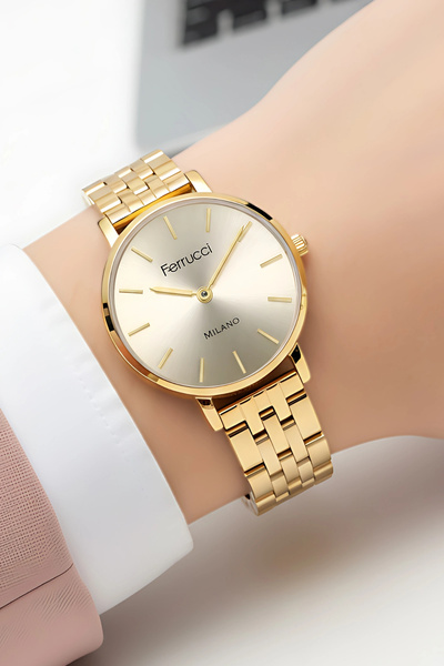 Ferrucci Çelik Kasa Kadın Kol Saati, Bileklik Hediye Gold Renk zmfer211