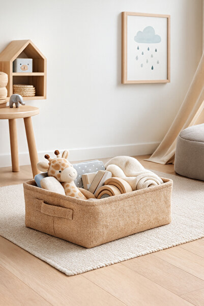 HomyJRs Jute Fabric Bathroom Organizer Basket Decorative Multi-Purpose Organizer Box 37X27X10