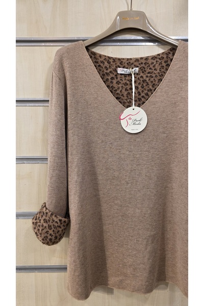 Park Moda Пуловер с мека текстура и леопардов принт отвътре