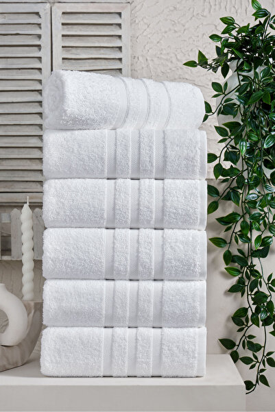 eumenia Pure White 100% Cotton 6-Piece White Hotel Towel Hand & Face Bath Towel Set 50X90 cm