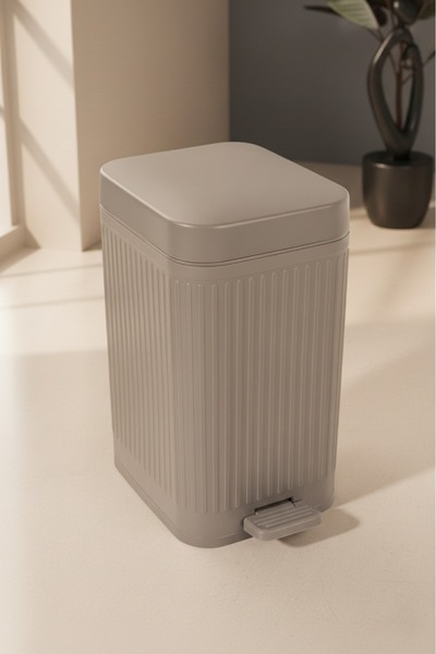 Poomy 10 Lt Pedal Trash Can with Shock Absorber - Gray Silent Lid Bathroom Kitchen and Office Waste Bin