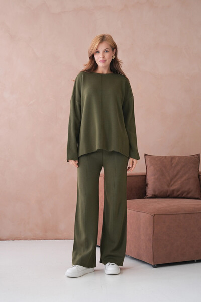 Park Karon Women's Crew Neck Low Sleeve Sweater Pants Two-Piece Knitwear Set