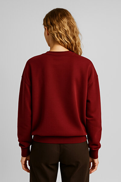 VENA Women's Le Sport Print Detailed Sweatshirt 100% Cotton - Burgundy