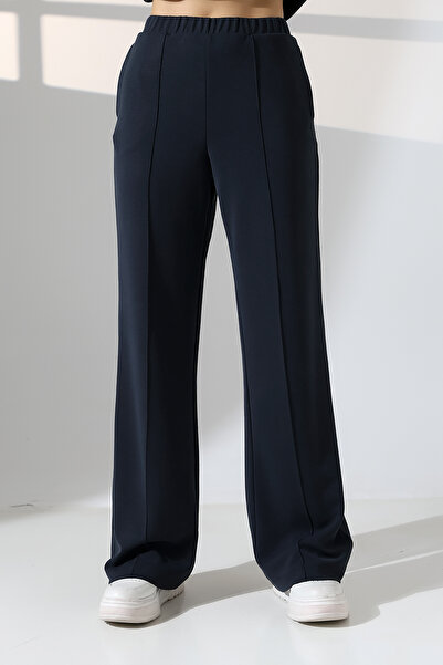 DİVİSTA بنطلون نسائي واسع الساق من الكوبرو باللون الأزرق الداكن