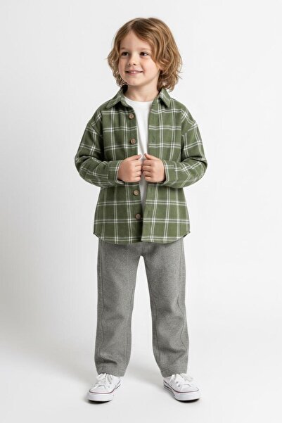 MiaBaby Khaki Plaid Shirt 3-Piece Set