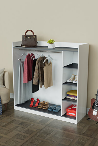 Hediyeler Kapında 4 Rafli Mini Gardırop askılıklı Vestiyer Çok Amaçlı Kapaksı...