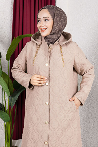 Tesettür Dünyası Καπάκι με κουμπιά σε όλη την πλάτη TSD250217 Βιζόν