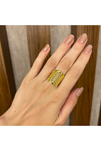 K KAPLAN GOLD 14 Ayar Topcuklu Yıldız Desenli Altın Yüzük