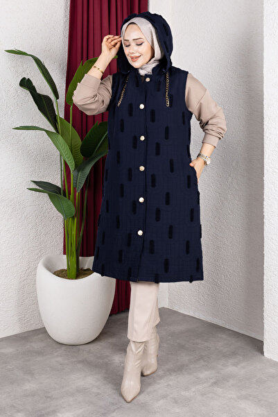 Tesettür Dünyası Feather Detailed Quilted Vest Tsd250216 Navy Blue