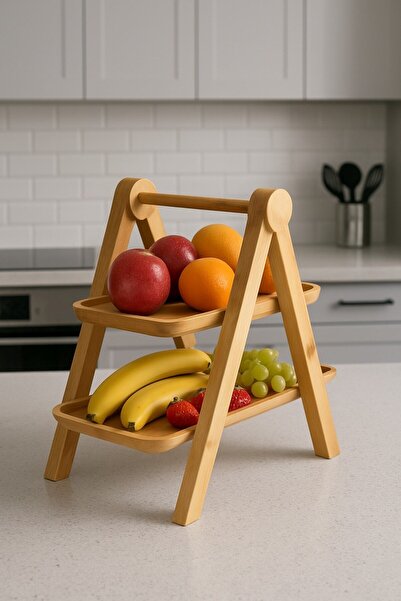 Brillant 2-Tier Bamboo Fruit Bowl – Foldable Multi-Purpose Display and Storage Stand Br-6601