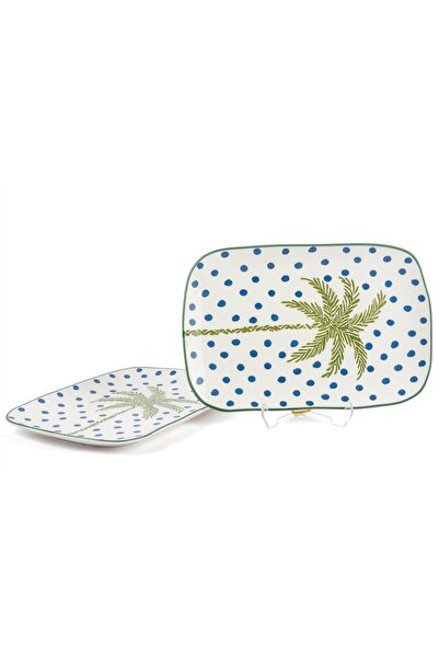 Mikasa Moor Palm Green Blue Rectangular 2-Piece Serving Plate 27X18Cm