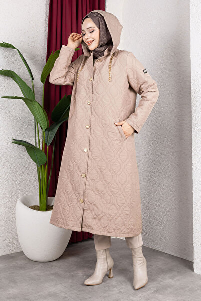 Tesettür Dünyası Καπάκι με κουμπιά σε όλη την πλάτη TSD250217 Βιζόν