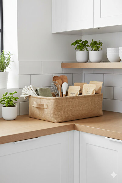 HomyJRs Jute Fabric Bathroom Organizer Basket Decorative Multi-Purpose Organizer Box 37X27X10