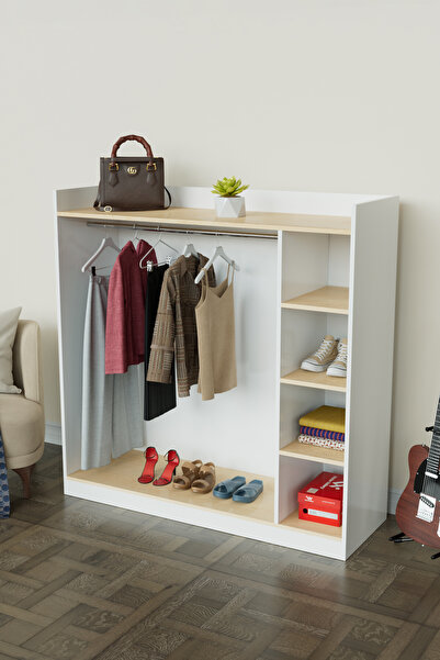 Hediyeler Kapında 4 Rafli Mini Gardırop askılıklı Vestiyer Çok Amaçlı Kapaksı...