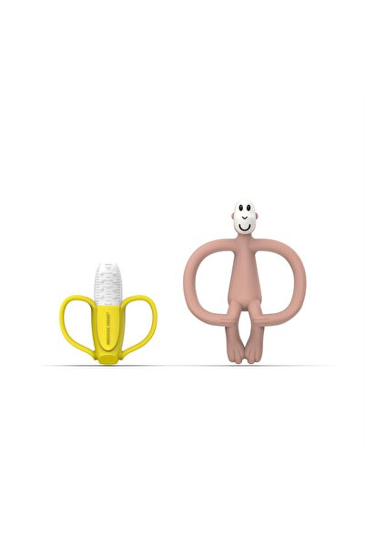 Matchstick Monkey Banana-Silikon Dis Kasiyici Hediye Seti / Pembe