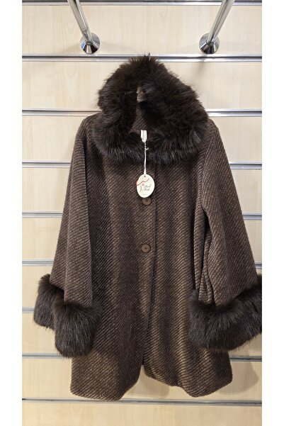 Park Moda Palton cu detalii din blană amestec de lână