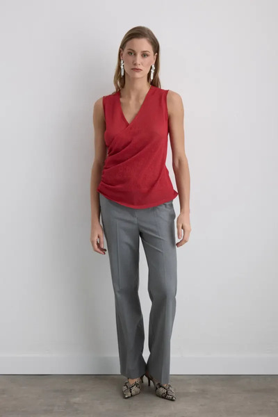 Gusto Βισκόζη Πλεκτομηχανή Μπλούζα Ασημί - Κόκκινο