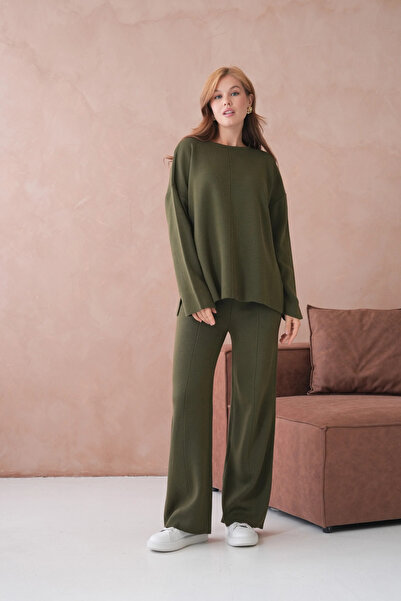 Park Karon Women's Crew Neck Low Sleeve Sweater Pants Two-Piece Knitwear Set