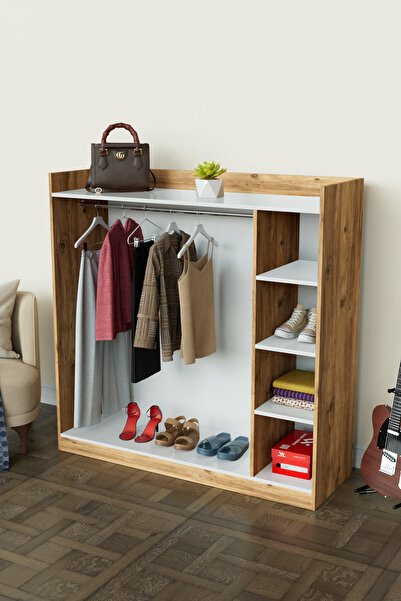 Hediyeler Kapında 4 Rafli Mini Gardırop askılıklı Vestiyer Çok Amaçlı Kapaksı...