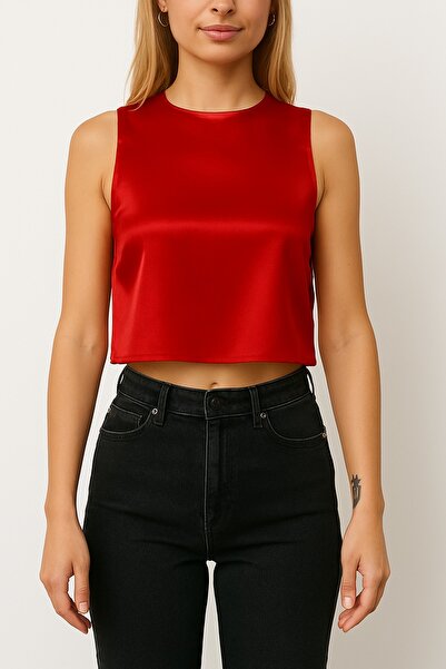 MadyaButik Women's Red Satin Side Tie Crop Bustier – Casual & Evening Outfits