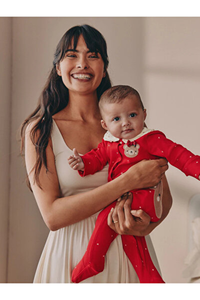 Next Baby 100% Organic Cotton Red Colored Bear Patterned Zippered 3-Piece Sleeping Bag Set Alyf34057