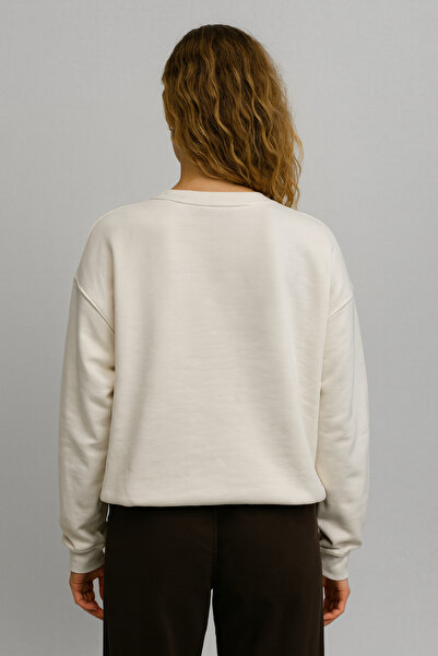 VENA Women's Le Sport Print Detailed Sweatshirt 100% Cotton - Ivory