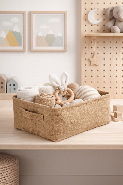 HomyJRs Jute Fabric Bathroom Organizer Basket Decorative Multi-Purpose Organizer Box 37X27X10