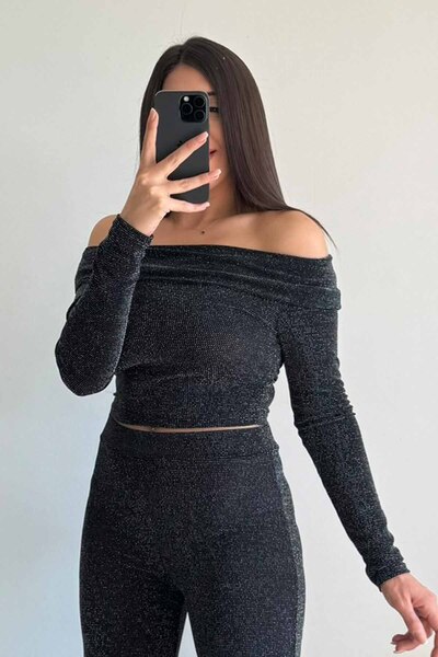 CİDDE Women's Madonna Collar Glitter Blouse