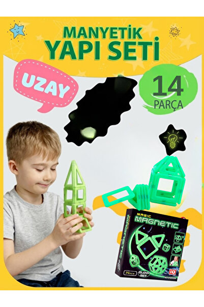 craftivio Karanlıkta Parlayan Fosforlu Manyetik Yapı Blokları - 14 Parça Mıkn...