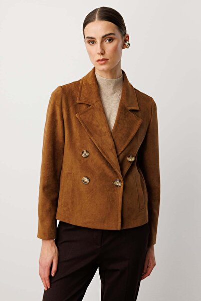 Ekol Double Breasted Collar Patterned Coat