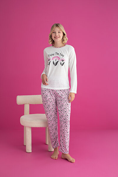 rindahomewear Women's Viscose Long Sleeve Flower Patterned Pajama Set
