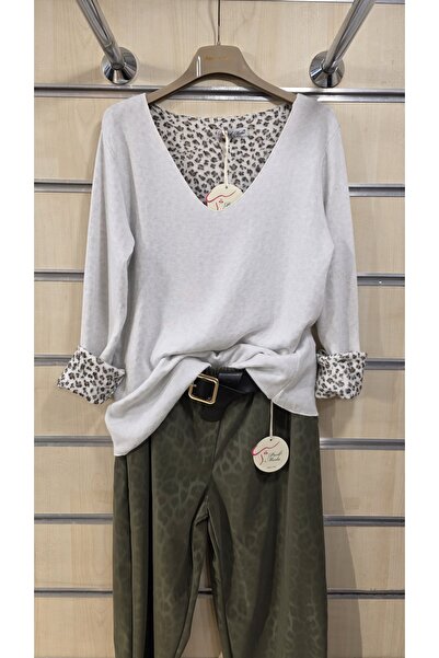 Park Moda Pulover cu textura moale cu model leopard în interior