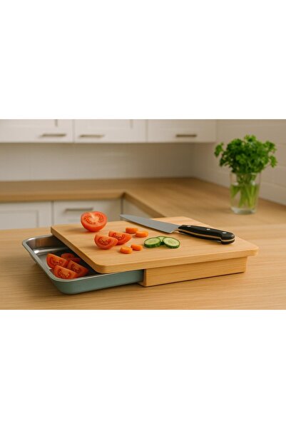Brillant Bamboo Cutting Board with Metal Bowl – Chopping Board with Drawer Br-6598