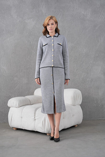 Park Karon Жіночий поло з коміром на ґудзиках, довга спідниця, двокомпонентний трикотажний комплект