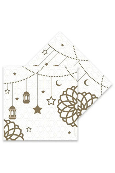 parti pera Beyaz Ramazan Temalı Desenli Peçete 16 SAdet 33*33 cm